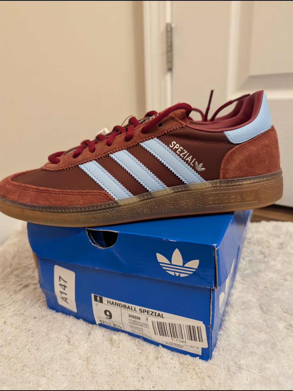 adidas Spezial Handball Retro Gum Sole Sneakers - Burgundy with Light Blue